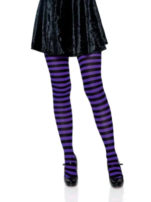 PURPLE AND BLACK STRIPPED TIGHTS O/S
