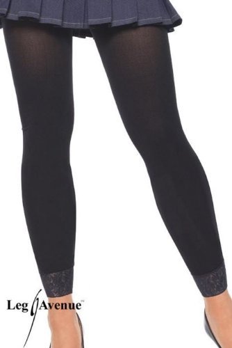 All About Holidays » BLACK FOOTLESS TIGHTS WITH LACE TRIM O/S