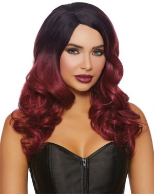 Burgundy/Black Long Wavy Ombre Wig
