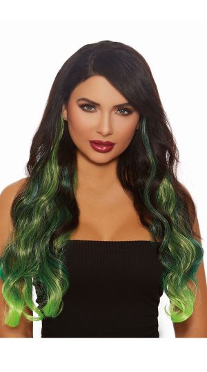 Long Curly Ombre Hair Extensions Green/Teal