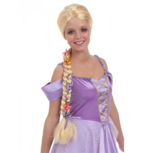 Long Blond Braided Flower Wig Rapunzel Womens Tangled Fairytale Adult