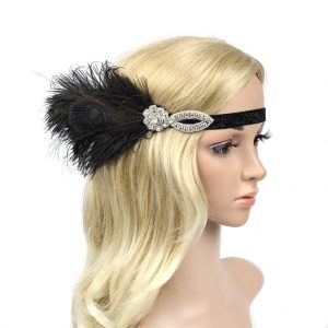 Western Fashions, Beaded Feather Flapper Headband, Silver