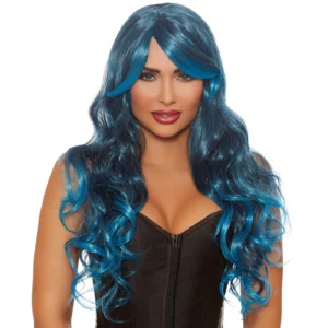 Dreamgirl long wavy Ombre layered wig (steel blue/bright blue)