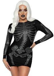 Spandex Rhinestone Skeleton Dress-SMALL