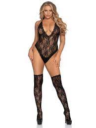 Romance Lace Teddy with Matching Thigh High Stockings O/S