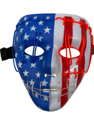American Flag Mask With 3-Color Red White Blue Party Wire EL Light Up Accessory